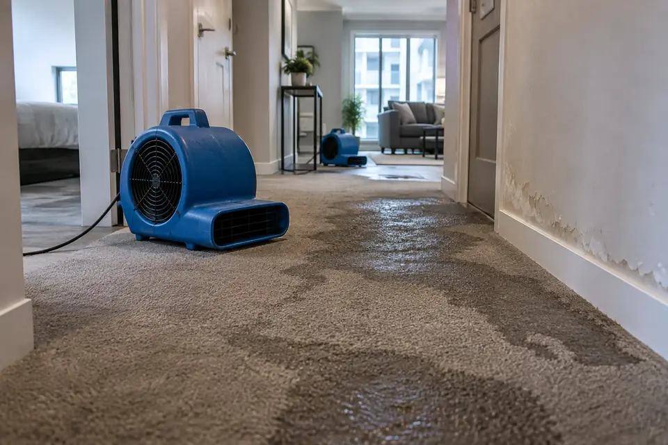 Illustrative image: Drying equipment in an apartment hallway